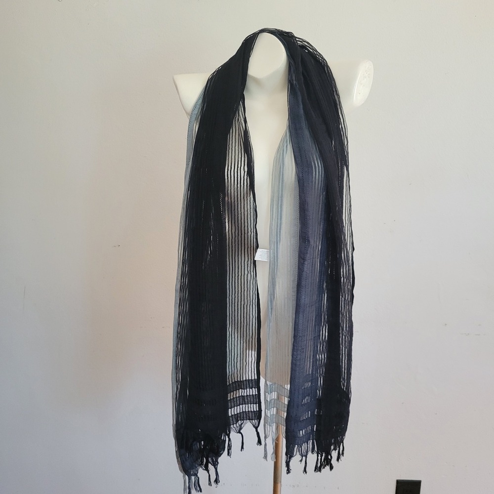 Pier 1 Sheer Scarf 72" Black Gray Ombre